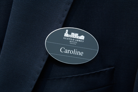 laser-engraved hotel name badges
