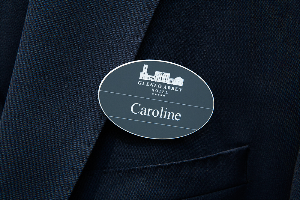 laser-engraved hotel name badges