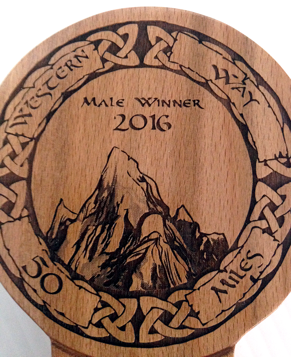 laser-engraved wooden trophy