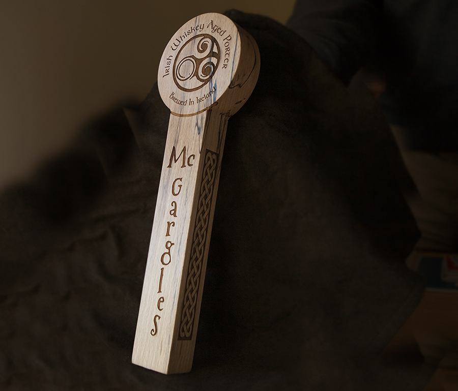 laser engraved wooden beer pump handle