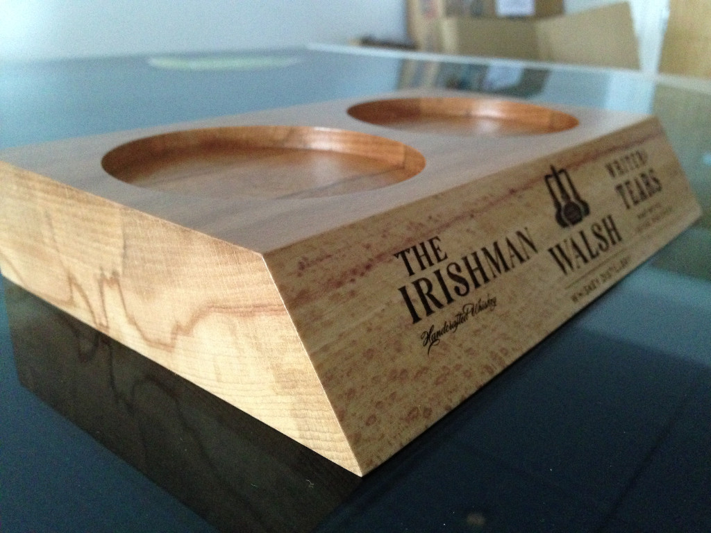 Walsh Whiskey Distillers, laser-engraved bottle stand.